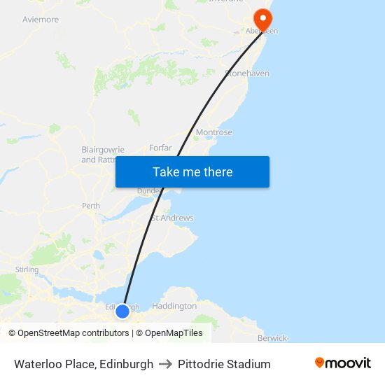 Waterloo Place, Edinburgh to Pittodrie Stadium map