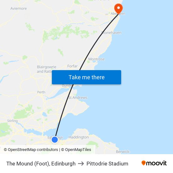 The Mound (Foot), Edinburgh to Pittodrie Stadium map