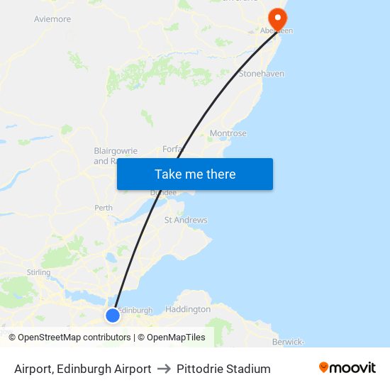 Airport, Edinburgh Airport to Pittodrie Stadium map