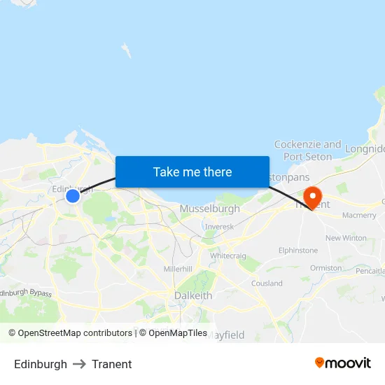 Edinburgh to Tranent map
