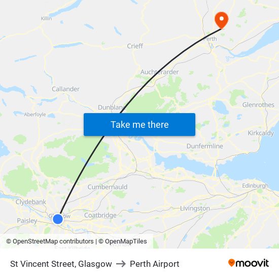 St Vincent Street, Glasgow to Perth Airport map