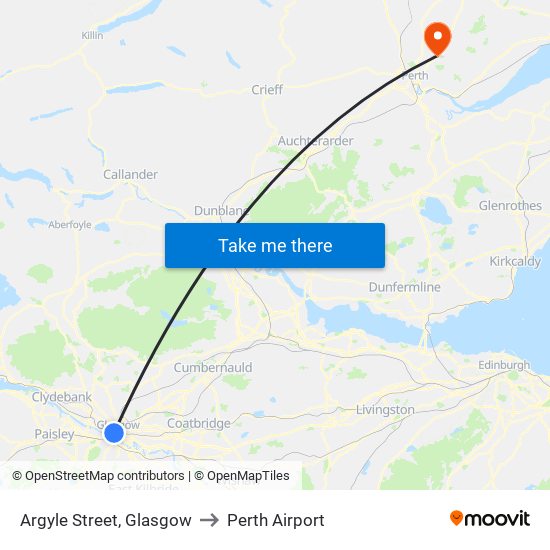 Argyle Street, Glasgow to Perth Airport map