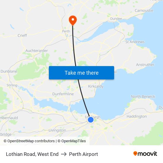 Lothian Road, West End to Perth Airport map