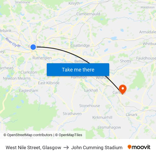 West Nile Street, Glasgow to John Cumming Stadium map