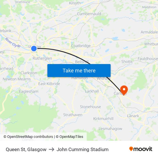 Queen St, Glasgow to John Cumming Stadium map