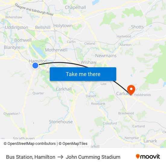 Bus Station, Hamilton to John Cumming Stadium map