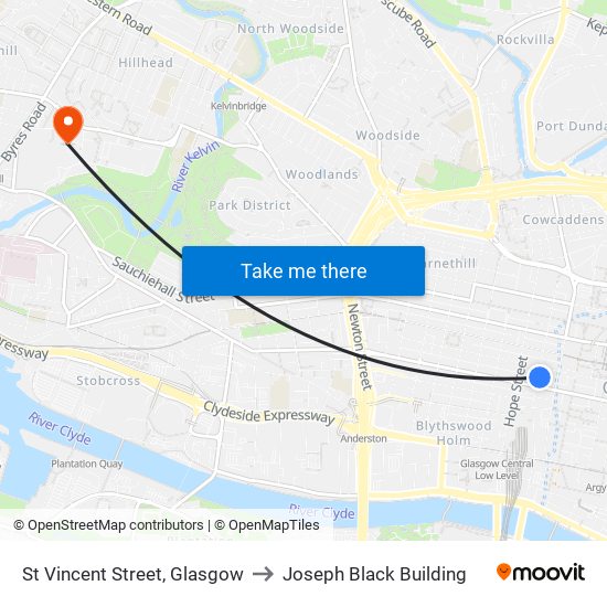 St Vincent Street, Glasgow to Joseph Black Building map