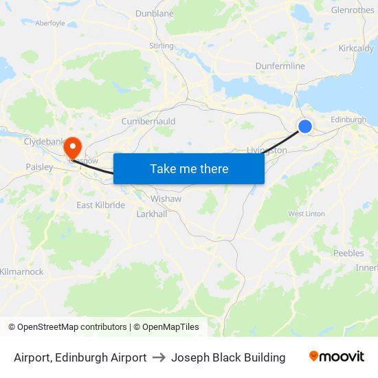 Airport, Edinburgh Airport to Joseph Black Building map