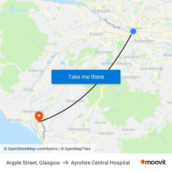 Argyle Street, Glasgow to Ayrshire Central Hospital map