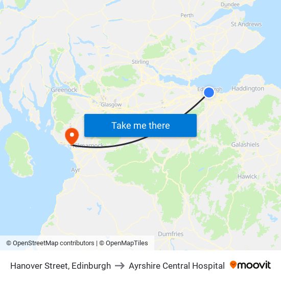 Hanover Street, Edinburgh to Ayrshire Central Hospital map