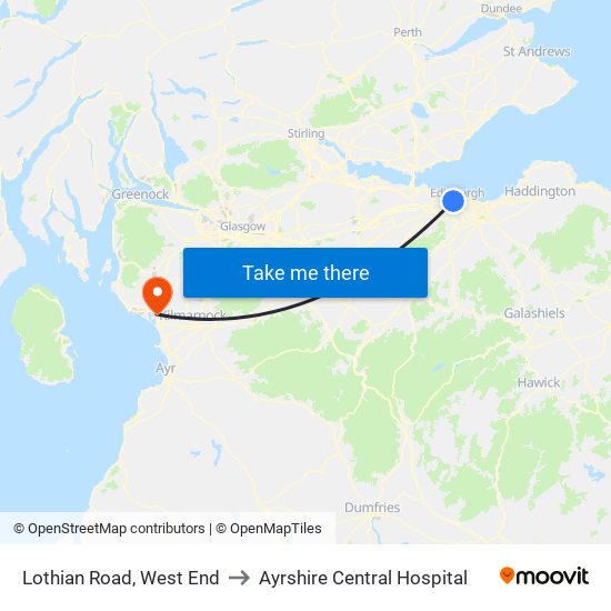 Lothian Road, West End to Ayrshire Central Hospital map