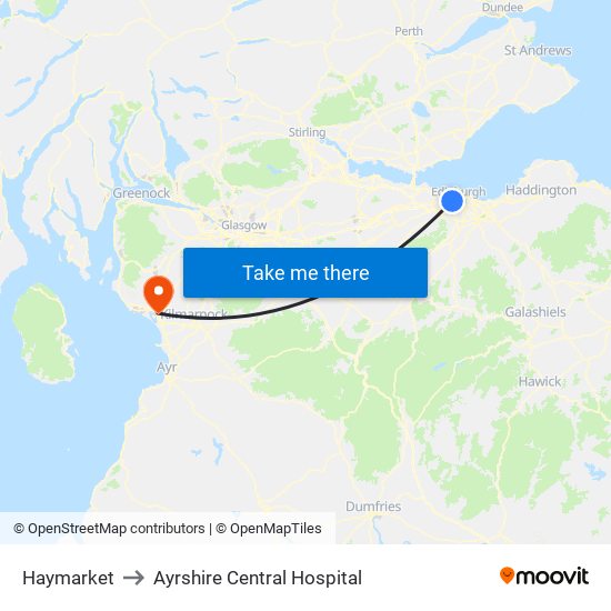 Haymarket to Ayrshire Central Hospital map