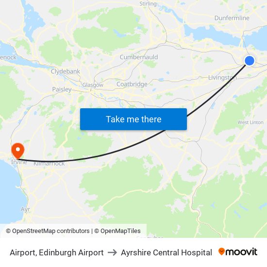 Airport, Edinburgh Airport to Ayrshire Central Hospital map