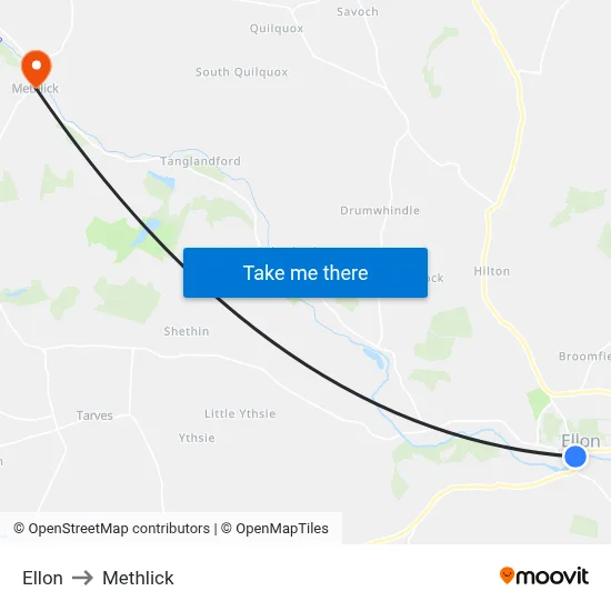 Ellon to Methlick map