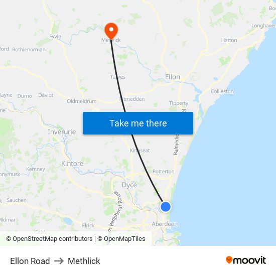 Ellon Road to Methlick map