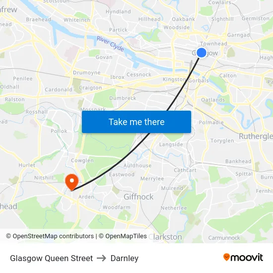 Glasgow Queen Street to Darnley map
