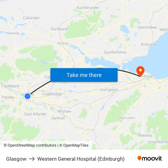 Glasgow to Western General Hospital (Edinburgh) map