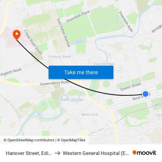 Hanover Street, Edinburgh to Western General Hospital (Edinburgh) map