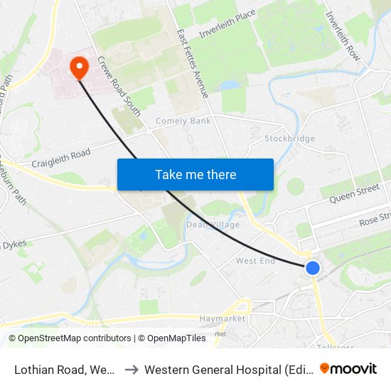 Lothian Road, West End to Western General Hospital (Edinburgh) map