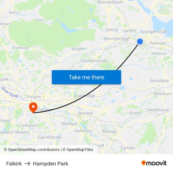 Falkirk to Hampden Park map
