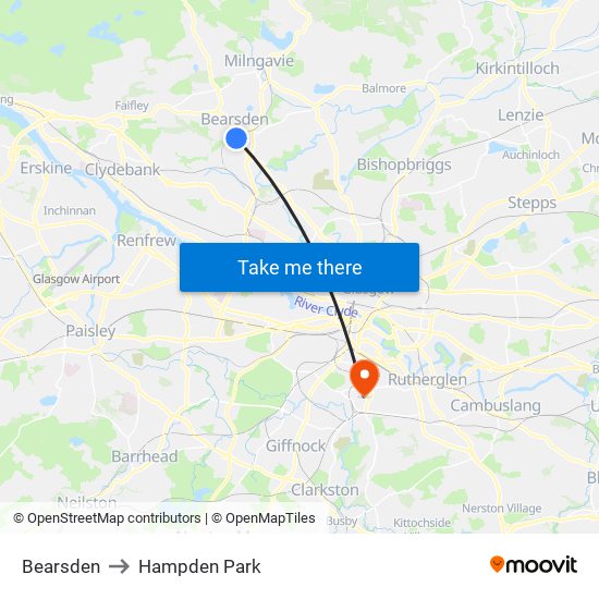 Bearsden to Hampden Park map