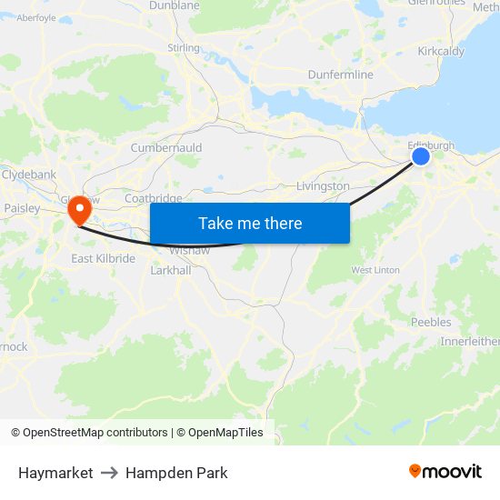 Haymarket to Hampden Park map