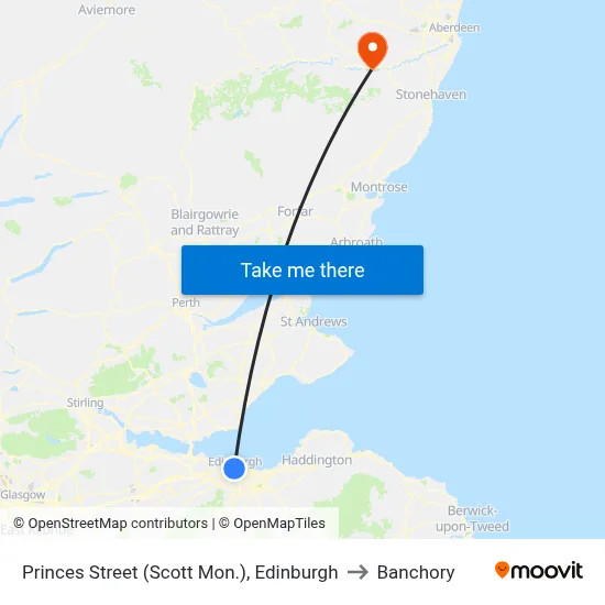 Princes Street (Scott Mon.), Edinburgh to Banchory map