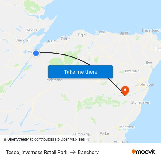 Tesco, Inverness Retail Park to Banchory map