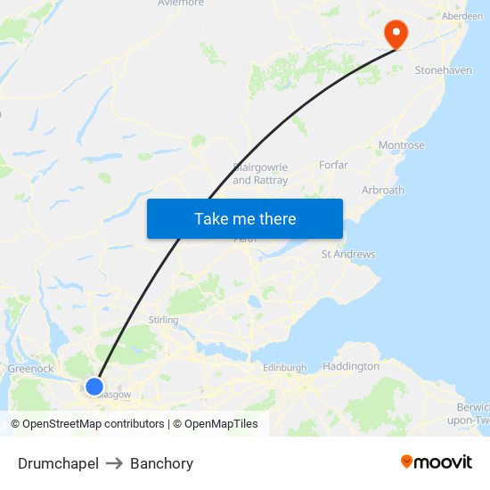 Drumchapel to Banchory map