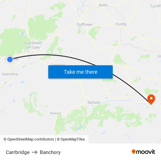 Carrbridge to Banchory map