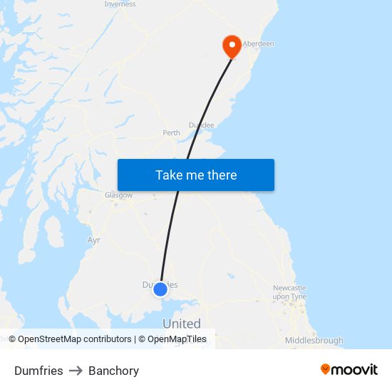 Dumfries to Banchory map
