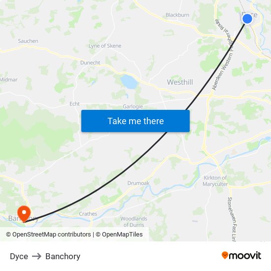 Dyce to Banchory map