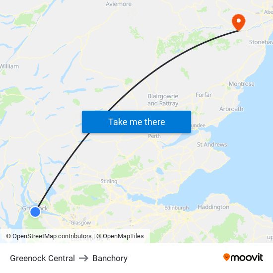 Greenock Central to Banchory map