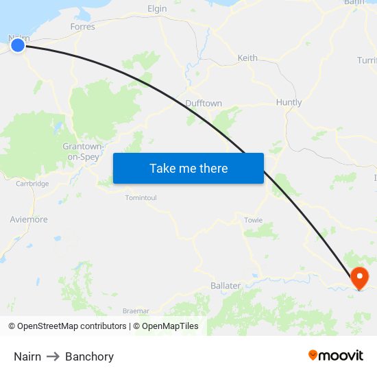 Nairn to Banchory map