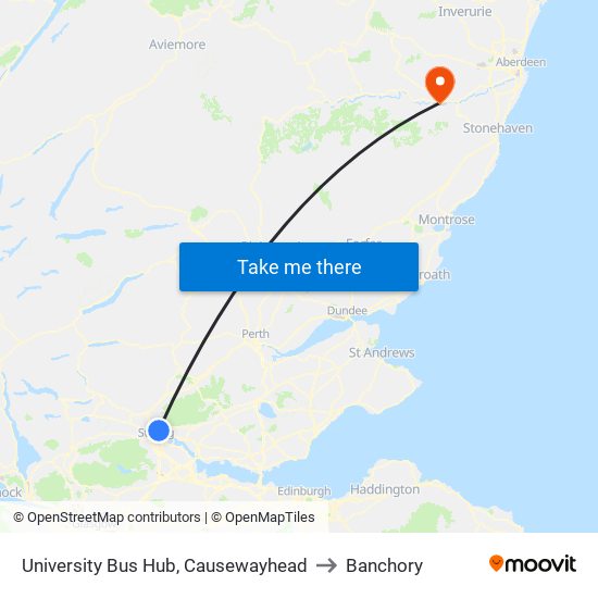 University Bus Hub, Causewayhead to Banchory map