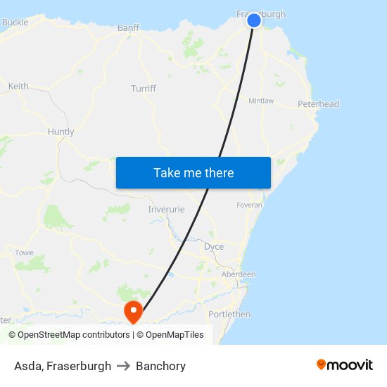 Asda, Fraserburgh to Banchory map
