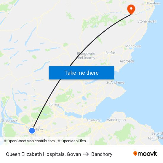 Queen Elizabeth Hospitals, Govan to Banchory map