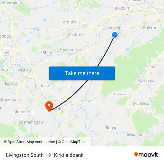 Livingston South to Kirkfieldbank map