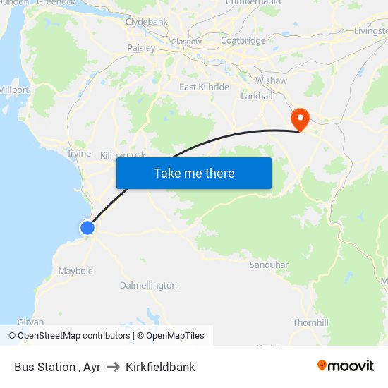 Bus Station , Ayr to Kirkfieldbank map