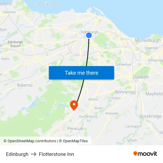 Edinburgh to Flotterstone Inn map