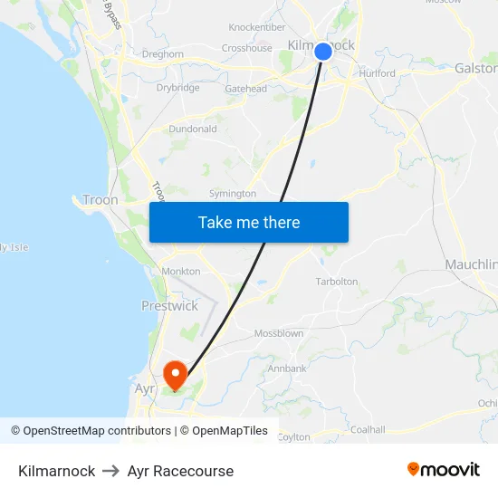 Kilmarnock to Ayr Racecourse map