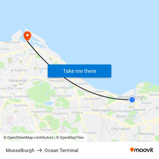 Musselburgh to Ocean Terminal map