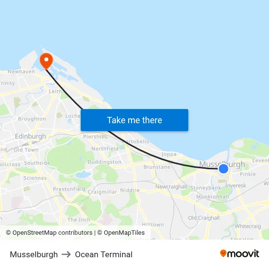 Musselburgh to Ocean Terminal map