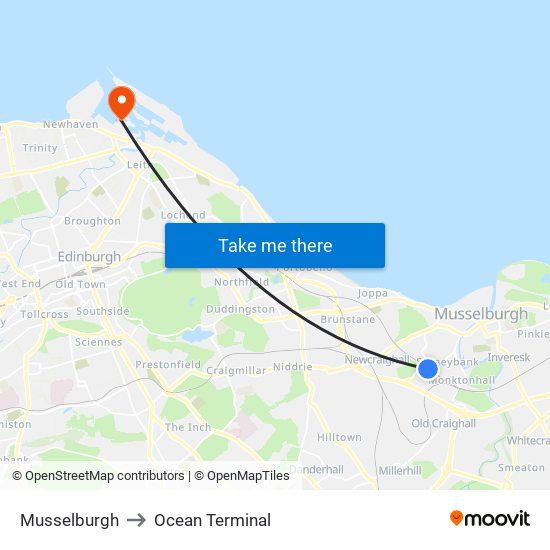 Musselburgh to Ocean Terminal map