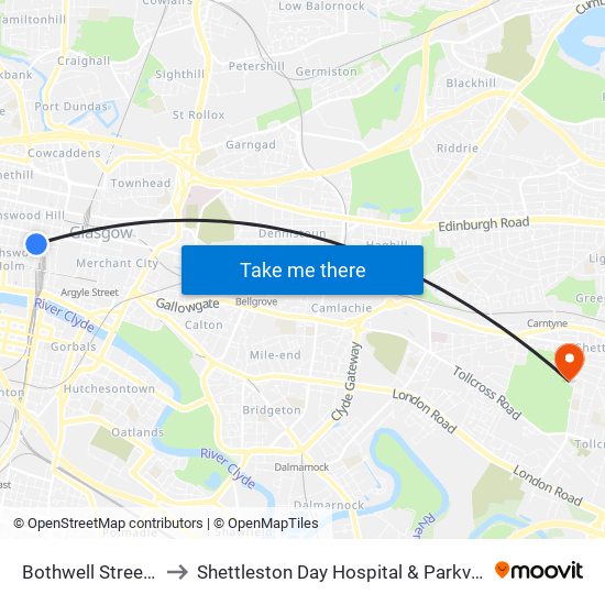 Bothwell Street, Glasgow to Shettleston Day Hospital & Parkview Resource Centre map