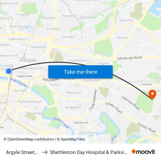 Argyle Street, Glasgow to Shettleston Day Hospital & Parkview Resource Centre map
