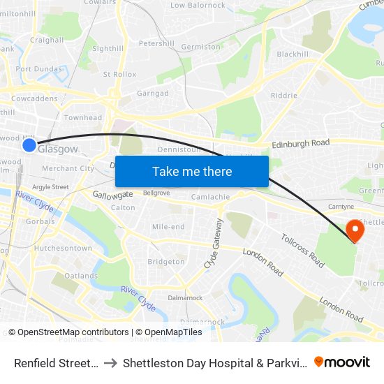 Renfield Street, Glasgow to Shettleston Day Hospital & Parkview Resource Centre map
