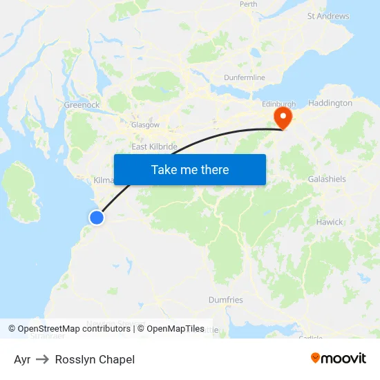 Ayr to Rosslyn Chapel map