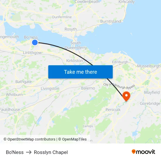 Bo'Ness to Rosslyn Chapel map