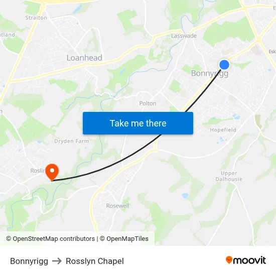 Bonnyrigg to Rosslyn Chapel map